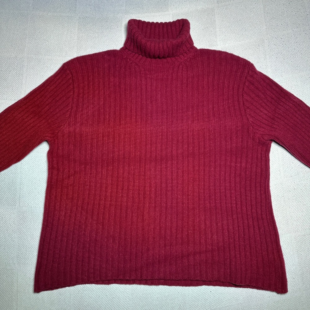Polo Ralph Lauren Turtleneck Sweater Mens Large Wool Cashmere Ribbed Red Vintage - Picture 3 of 11